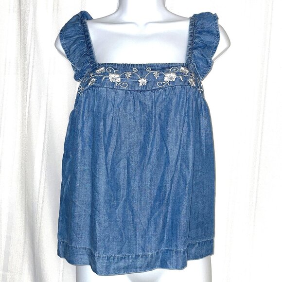 NWT Medium Francesca's Harper Heritage Embroidered Denim Boho Tank Top - Picture 1 of 8